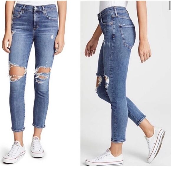 Agolde High Rise Distressed Skinny Jeans Blue Size 26 - Picture 1 of 9